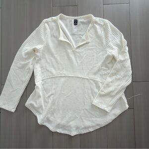 Women's Cream Lightweight Waffle Knit Pullover Sweatshirt
